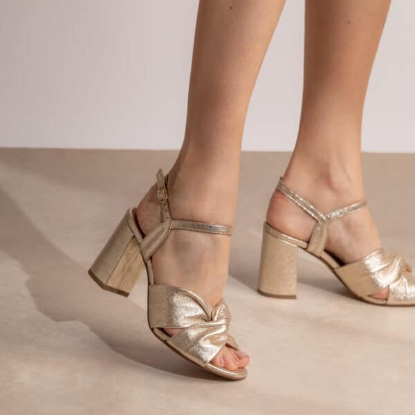 CARRE SANDALES TALON CONFORTABLE DORÉ PAILLETÉ CUIR NASTASIA