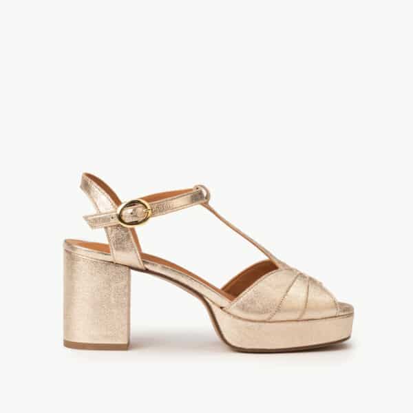 CARRE SANDALES TALON CONFORTABLE DORÉ PAILLETÉ CUIR PHILIPPINE