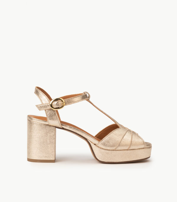 CARRE SANDALES TALON CONFORTABLE DORÉ PAILLETÉ CUIR PHILIPPINE