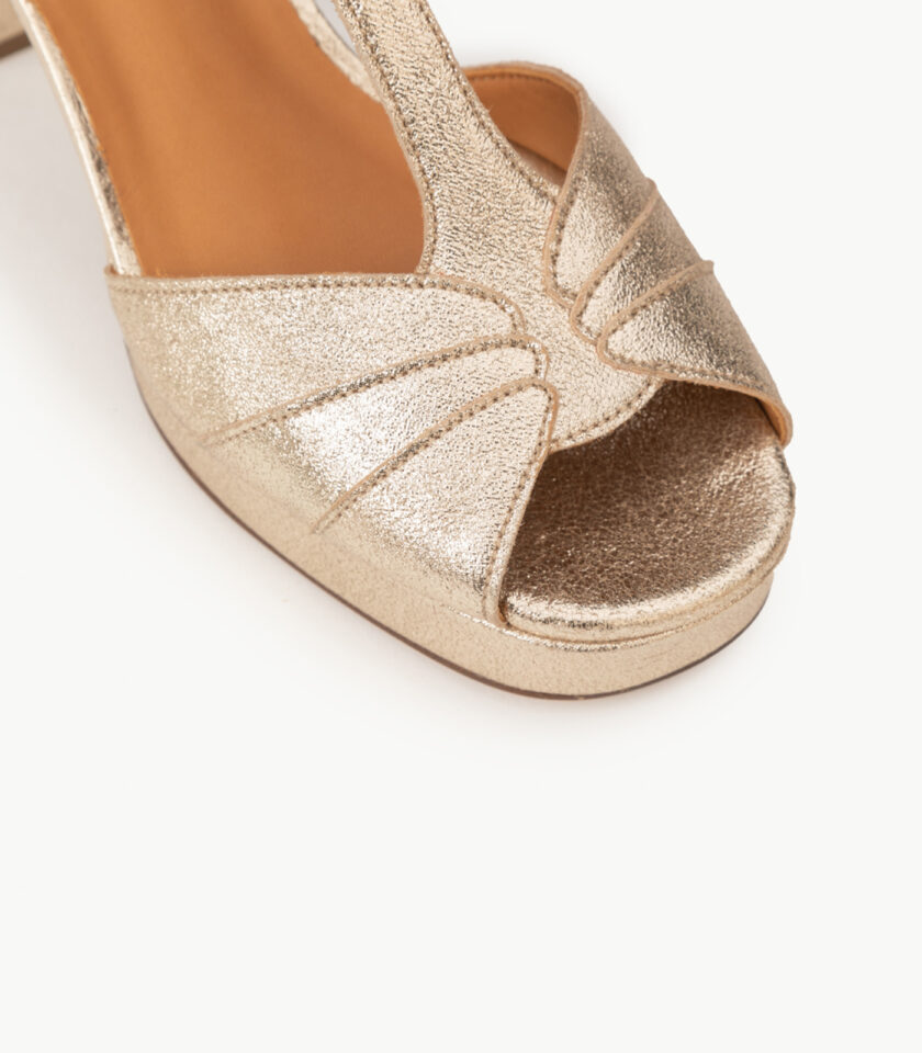 CARRE SANDALES TALON CONFORTABLE DORÉ PAILLETÉ CUIR PHILIPPINE