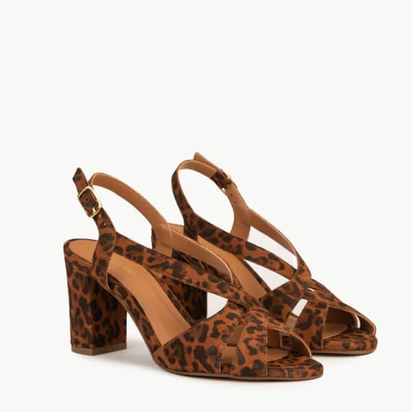 CARRE SANDALES TALON CONFORTABLE LÉOPARD CUIR VELOURS LILLY
