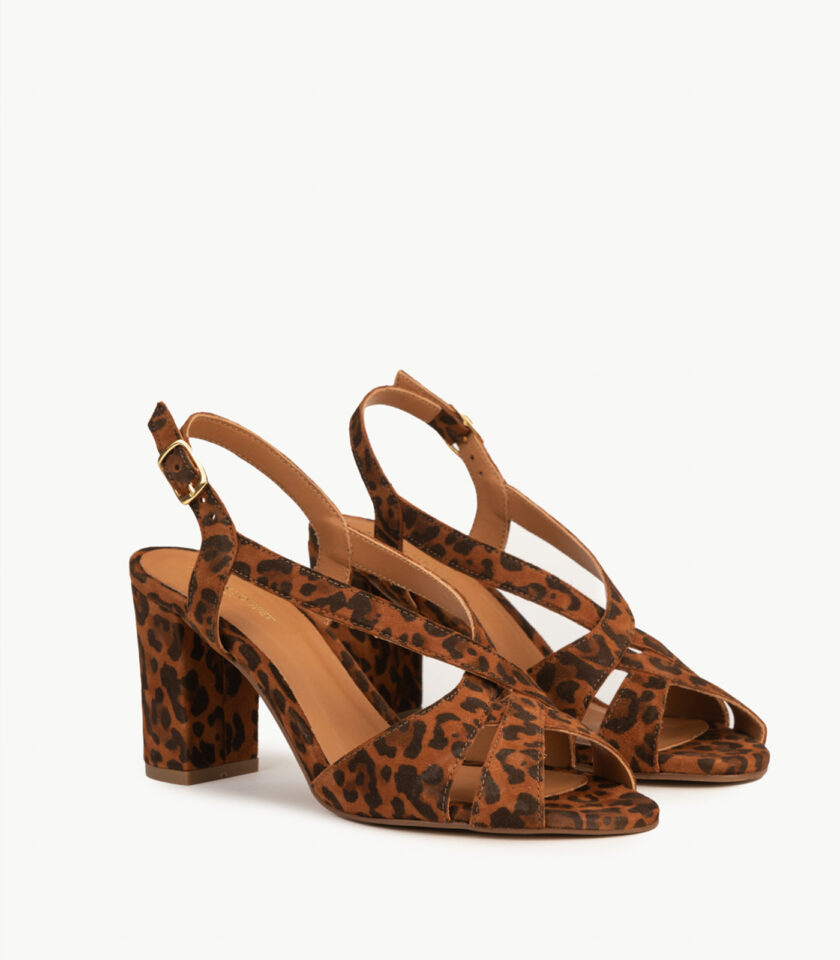 CARRE SANDALES TALON CONFORTABLE LÉOPARD CUIR VELOURS LILLY