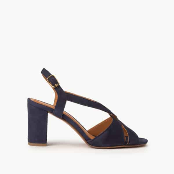 CARRE SANDALES TALON CONFORTABLE MARINE CUIR VELOURS LILLY