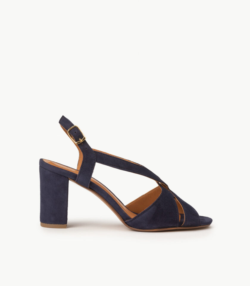 CARRE SANDALES TALON CONFORTABLE MARINE CUIR VELOURS LILLY