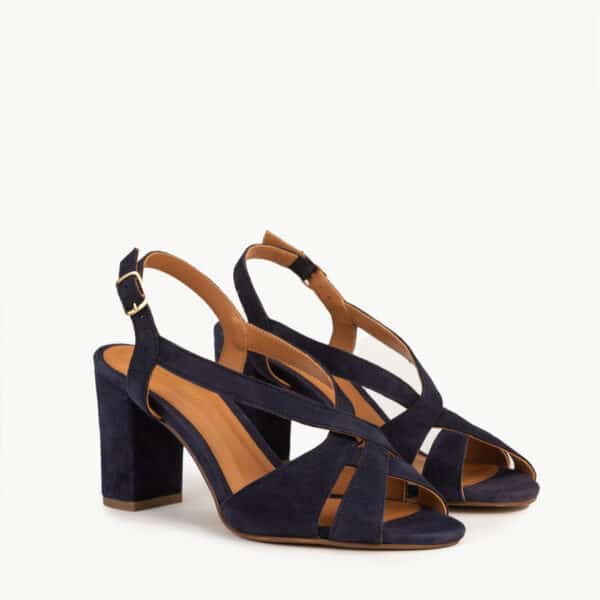 CARRE SANDALES TALON CONFORTABLE MARINE CUIR VELOURS LILLY
