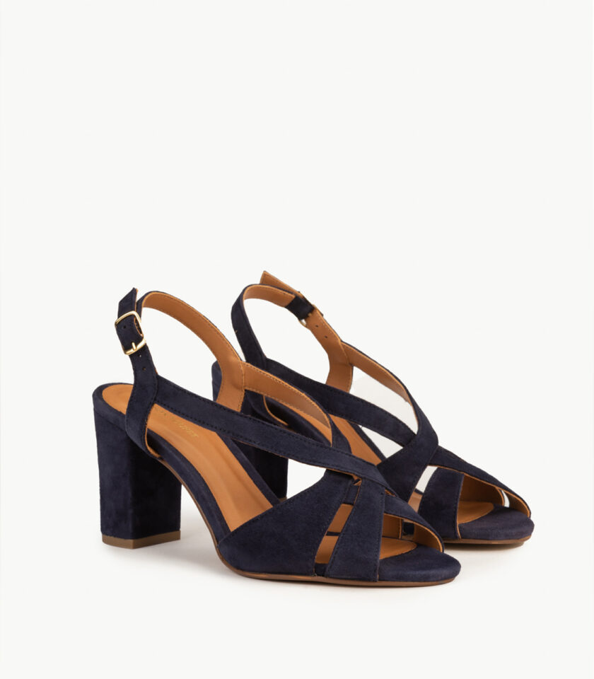 CARRE SANDALES TALON CONFORTABLE MARINE CUIR VELOURS LILLY