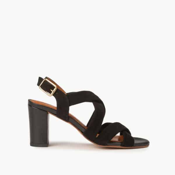 CARRE SANDALES TALON CONFORTABLE NOIR CHEVRE VELOURS CUIR LISSE FLAVIA