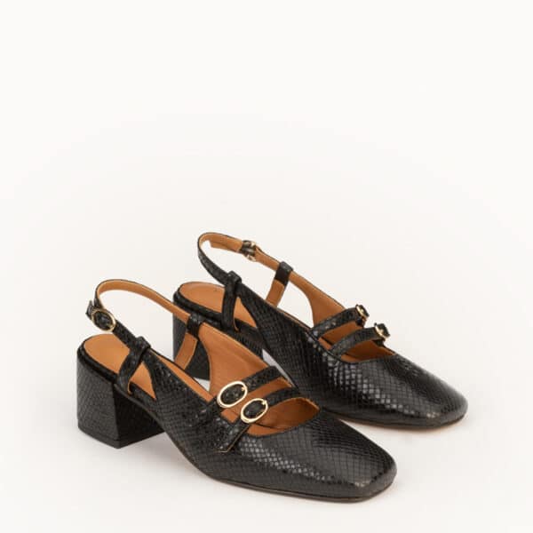 CARRE SANDALES TALON CONFORTABLE NOIR EFFET PYTHON CUIR BÉRÉNICE