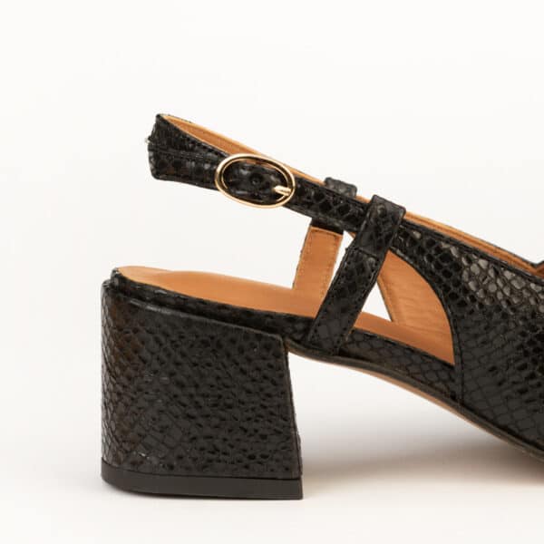 CARRE SANDALES TALON CONFORTABLE NOIR EFFET PYTHON CUIR BÉRÉNICE