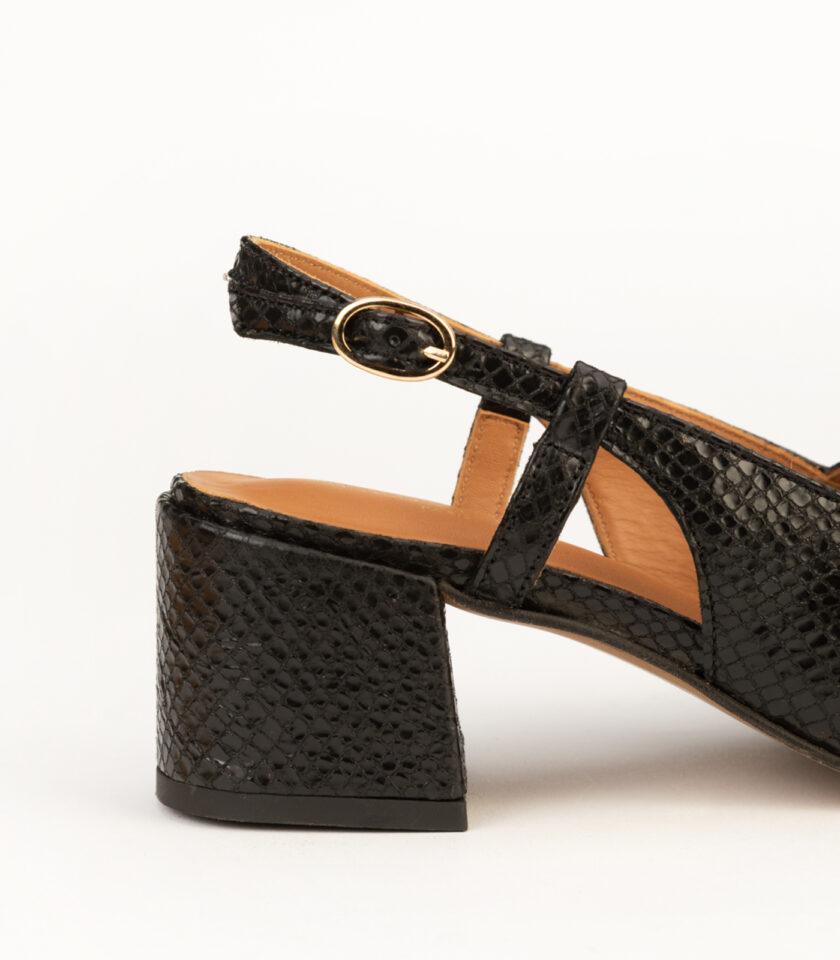 CARRE SANDALES TALON CONFORTABLE NOIR EFFET PYTHON CUIR BÉRÉNICE