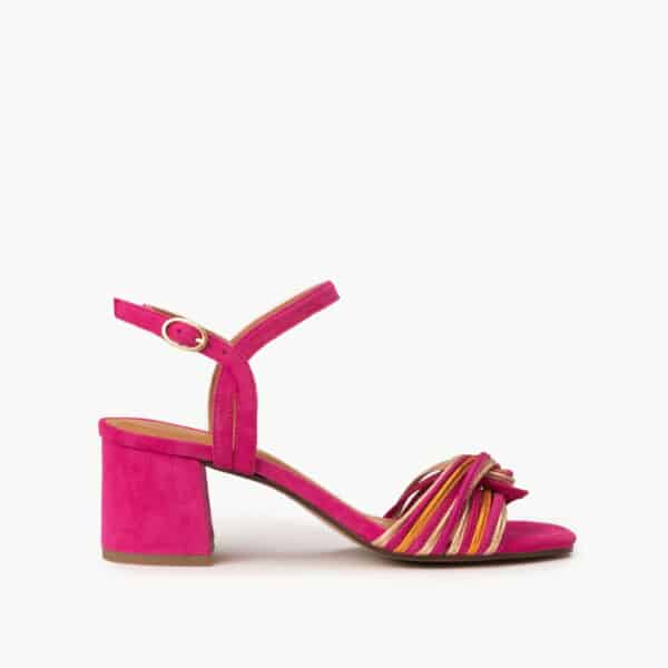 CARRE SANDALES TALON CONFORTABLE ROSE MULTICO CUIR VELOURS MOLLY