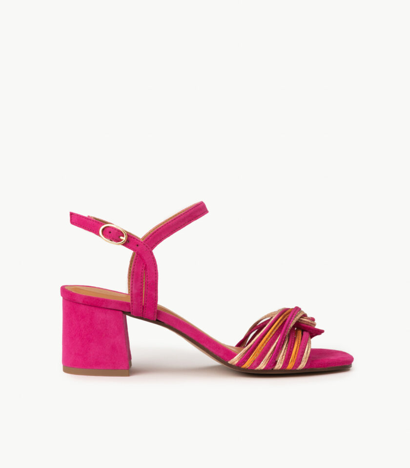 CARRE SANDALES TALON CONFORTABLE ROSE MULTICO CUIR VELOURS MOLLY