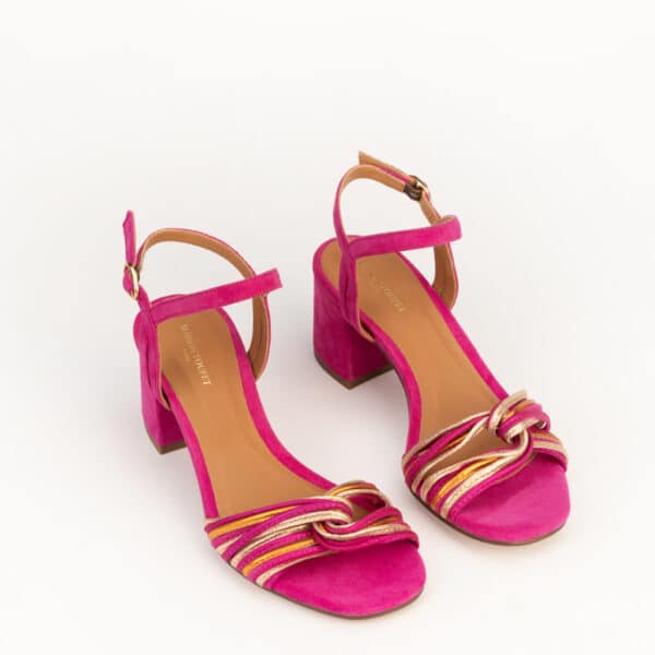 CARRE SANDALES TALON CONFORTABLE ROSE MULTICO CUIR VELOURS MOLLY