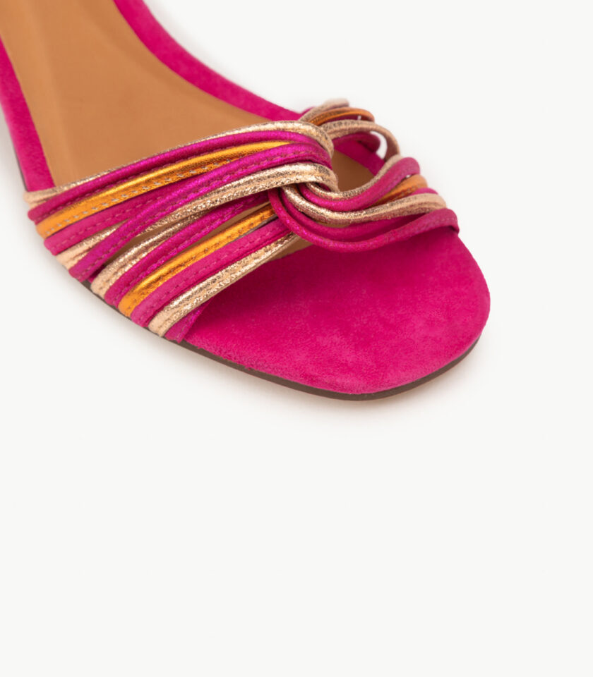 CARRE SANDALES TALON CONFORTABLE ROSE MULTICO CUIR VELOURS MOLLY