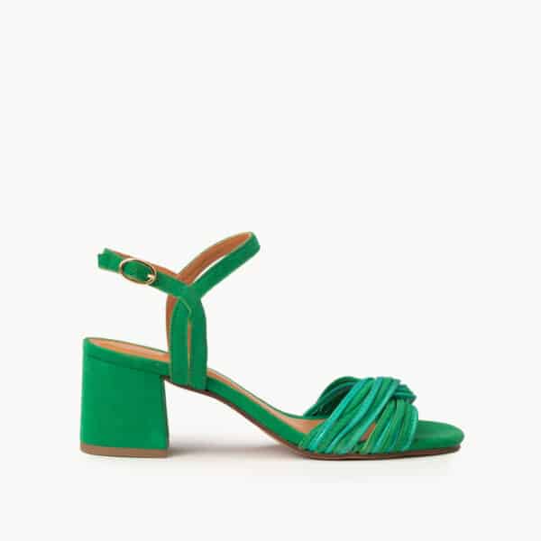 CARRE SANDALES TALON CONFORTABLE VERT MULTICO CUIR VELOURS MOLLY