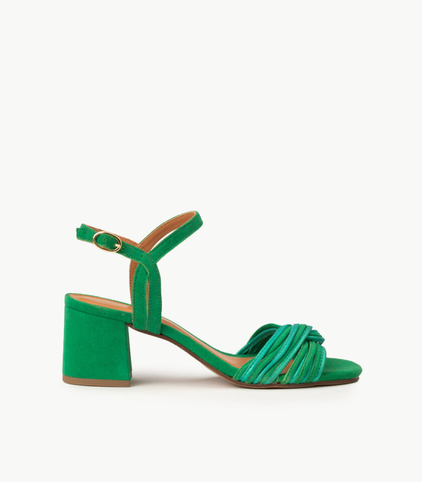 CARRE SANDALES TALON CONFORTABLE VERT MULTICO CUIR VELOURS MOLLY