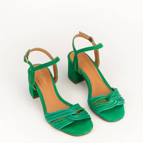 CARRE SANDALES TALON CONFORTABLE VERT MULTICO CUIR VELOURS MOLLY