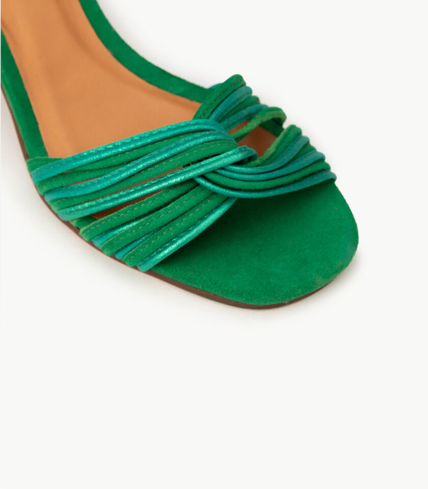 CARRE SANDALES TALON CONFORTABLE VERT MULTICO CUIR VELOURS MOLLY