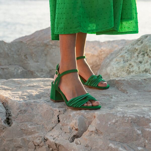 CARRE SANDALES TALON CONFORTABLE VERT MULTICO CUIR VELOURS MOLLY