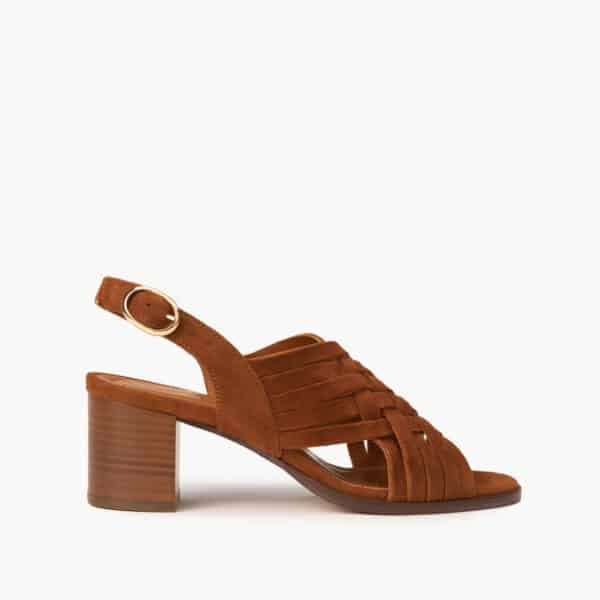 MAISON TOUFET SANDALES TALON CONFORTABLE COGNAC CHÉVRE VELOURS ALEXANDRA