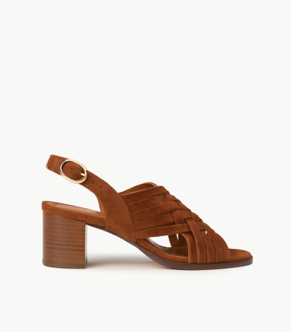 MAISON TOUFET SANDALES TALON CONFORTABLE COGNAC CHÉVRE VELOURS ALEXANDRA
