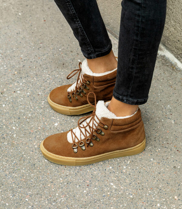 MAISON TOUFET BASKETS CONFORTABLE CAMEL CUIR VELOURS LAYLA