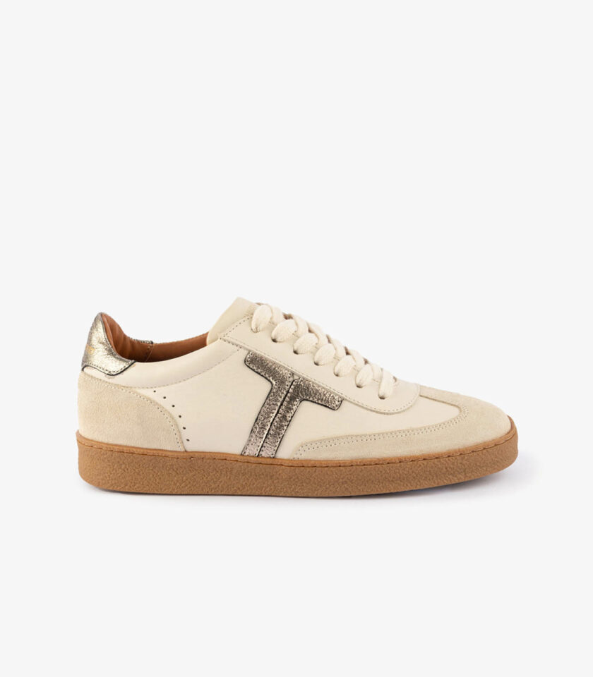 MAISON TOUFET BASKETS CONFORTABLE CRÈME DORÉ CUIR VELOURS CUIR LISSE SOLVEIG