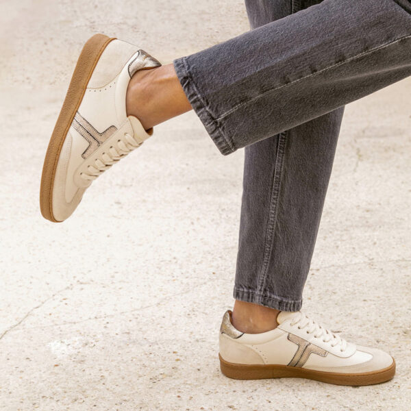 MAISON TOUFET BASKETS CONFORTABLE CRÈME DORÉ CUIR VELOURS CUIR LISSE SOLVEIG