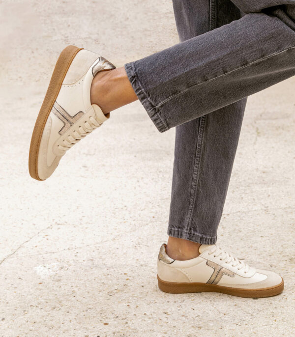MAISON TOUFET BASKETS CONFORTABLE CRÈME DORÉ CUIR VELOURS CUIR LISSE SOLVEIG