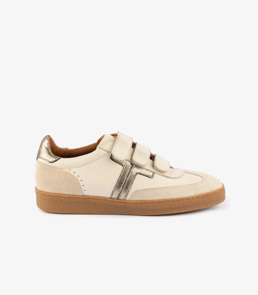 MAISON TOUFET BASKETS CONFORTABLE CRÈME DORÉ CUIR VELOURS CUIR LISSE SUSANNA
