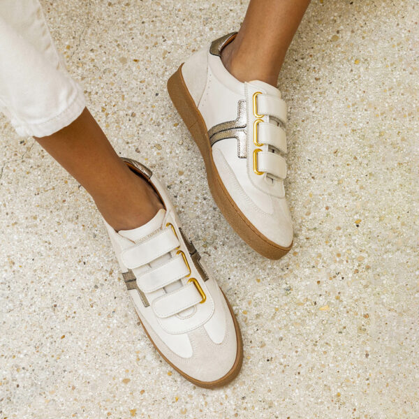 MAISON TOUFET BASKETS CONFORTABLE CRÈME DORÉ CUIR VELOURS CUIR LISSE SUSANNA