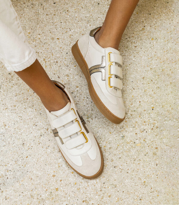 MAISON TOUFET BASKETS CONFORTABLE CRÈME DORÉ CUIR VELOURS CUIR LISSE SUSANNA