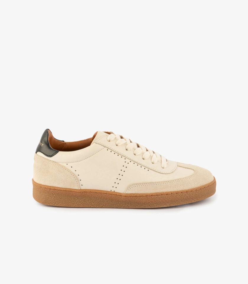 MAISON TOUFET BASKETS CONFORTABLE CRÈME NOIR CUIR VELOURS CUIR LISSE SOLVEIG