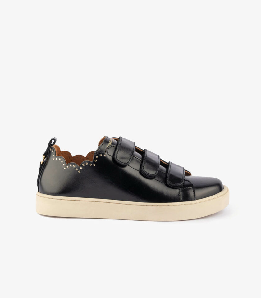 MAISON TOUFET BASKETS CONFORTABLE NOIR CUIR LISSE CLOUS JULIANNE