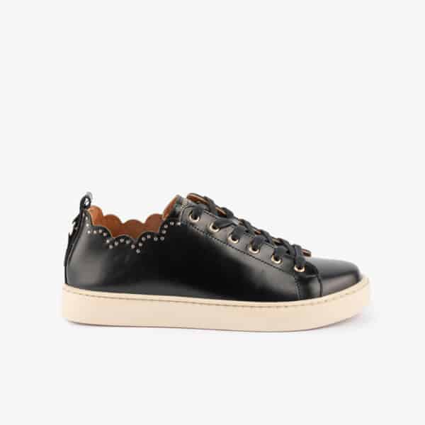 MAISON TOUFET BASKETS CONFORTABLE NOIR CUIR LISSE CLOUS JULIE