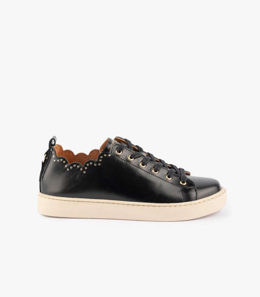 MAISON TOUFET BASKETS CONFORTABLE NOIR CUIR LISSE CLOUS JULIE
