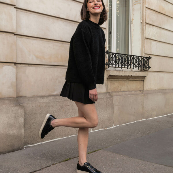 MAISON TOUFET BASKETS CONFORTABLE NOIR CUIR LISSE CLOUS JULIE