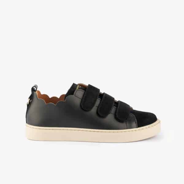MAISON TOUFET BASKETS CONFORTABLE NOIR CUIR LISSE CUIR VELOURS JULIANNE