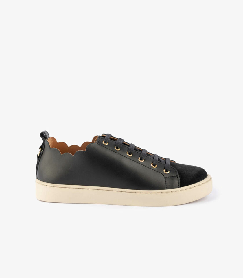 MAISON TOUFET BASKETS CONFORTABLE NOIR CUIR LISSE CUIR VELOURS JULIE copie