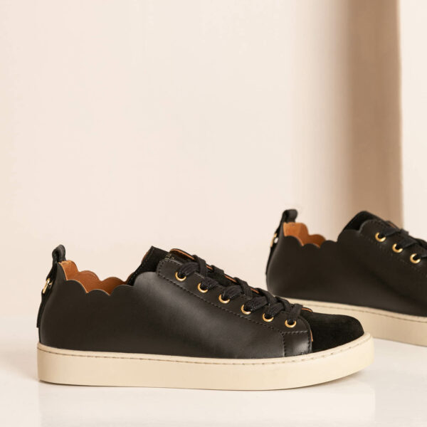 MAISON TOUFET BASKETS CONFORTABLE NOIR CUIR LISSE CUIR VELOURS JULIE