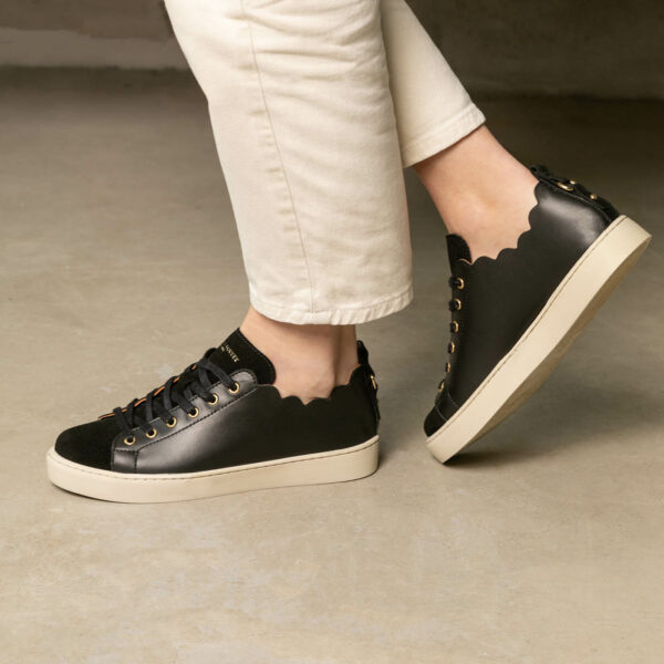 MAISON TOUFET BASKETS CONFORTABLE NOIR CUIR LISSE CUIR VELOURS JULIE