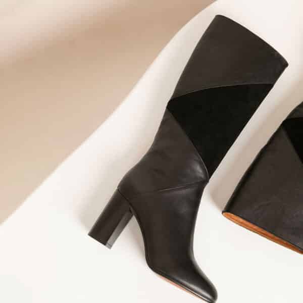MAISON TOUFET BOTTES CONFORTABLE NOIR CUIR LISSE NOIR VELOURS PAULA