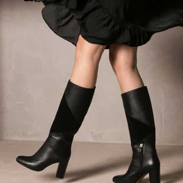 MAISON TOUFET BOTTES CONFORTABLE NOIR CUIR LISSE NOIR VELOURS PAULA