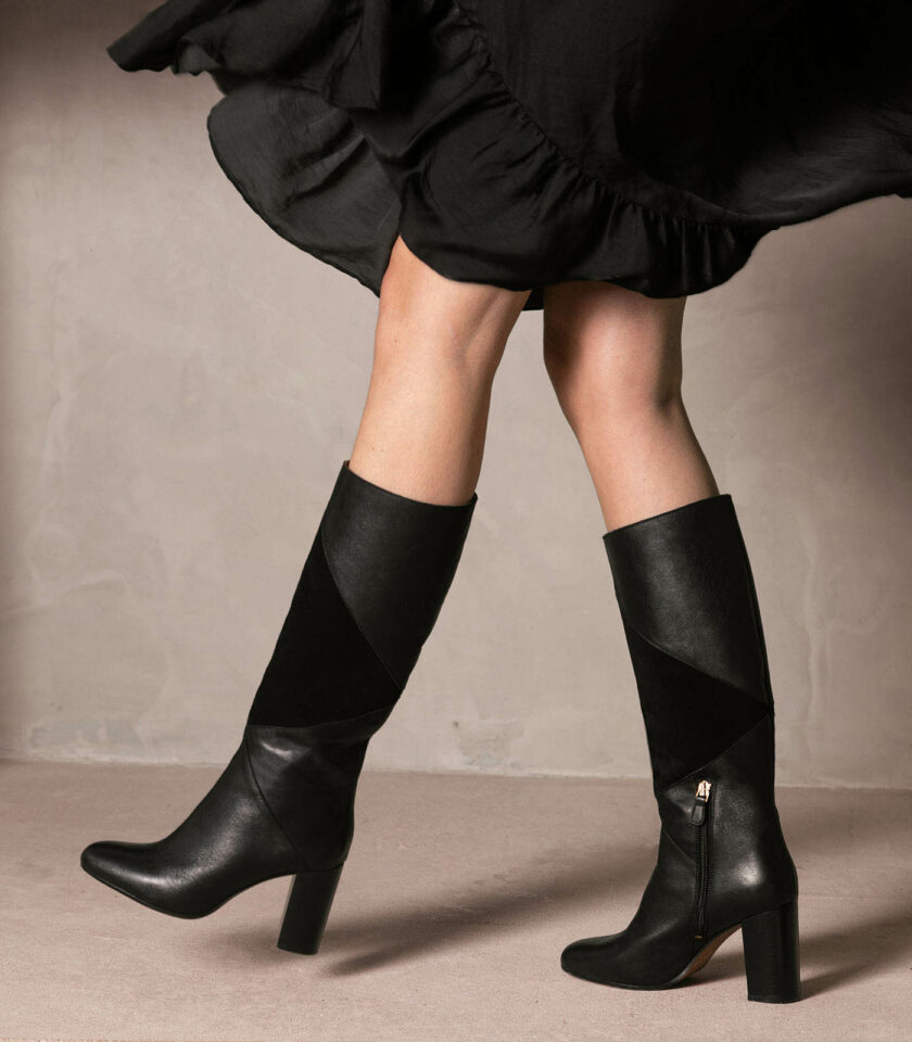 MAISON TOUFET BOTTES CONFORTABLE NOIR CUIR LISSE NOIR VELOURS PAULA