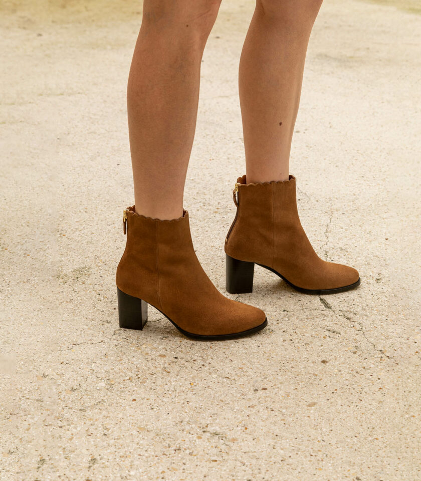 MAISON TOUFET BOTTINES CONFORTABLE CAMEL CUIR VELOURS GISELLA