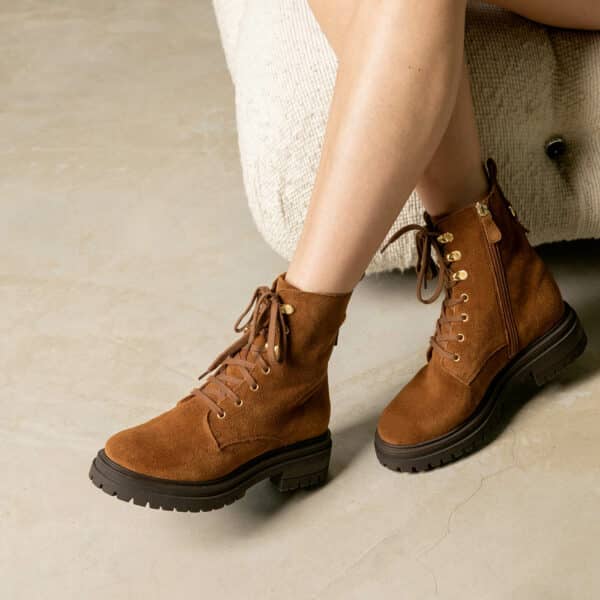 MAISON TOUFET BOTTINES CONFORTABLE COGNAC CUIR VELOURS NORA