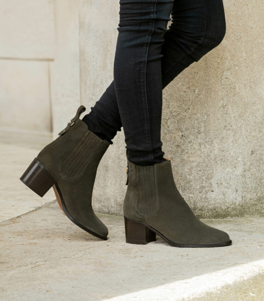 MAISON TOUFET BOTTINES CONFORTABLE KAKI CUIR VELOURS CÉCILIA copie