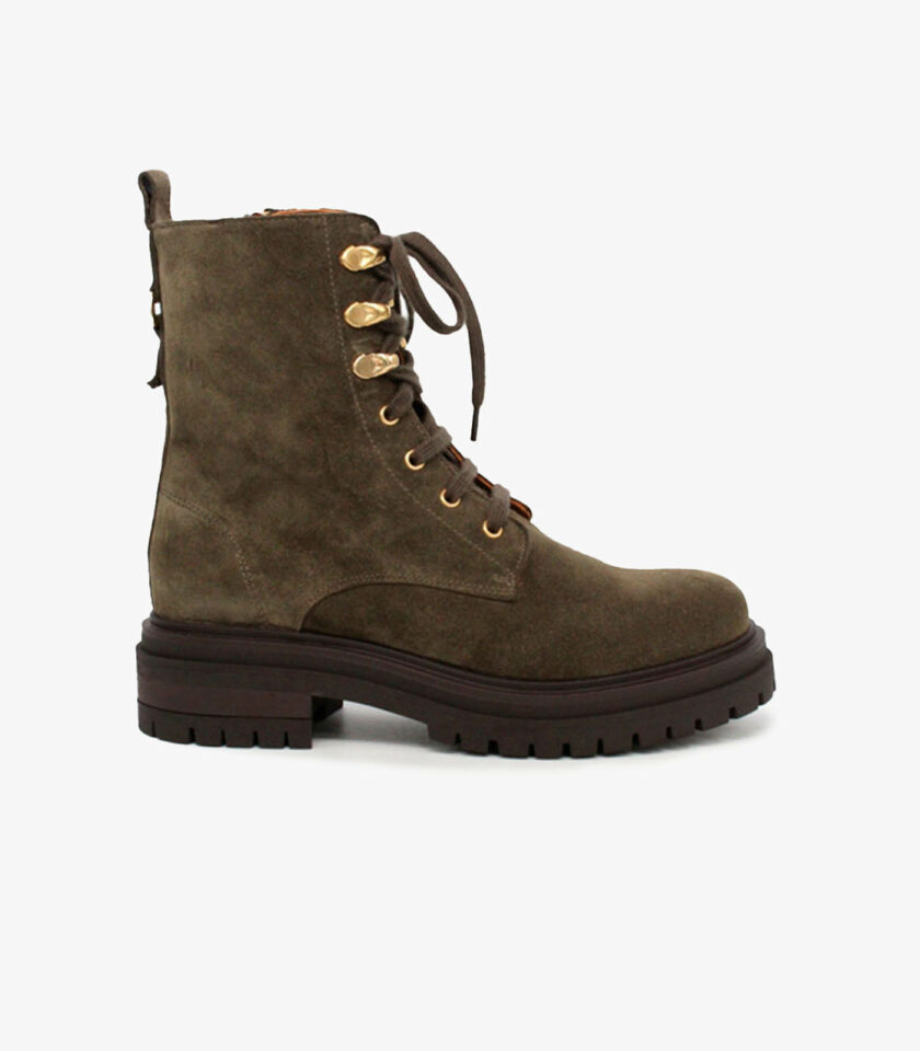 MAISON TOUFET BOTTINES CONFORTABLE KAKI CUIR VELOURS NORA