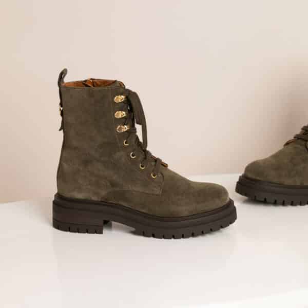 MAISON TOUFET BOTTINES CONFORTABLE KAKI CUIR VELOURS NORA