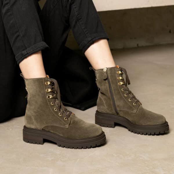 MAISON TOUFET BOTTINES CONFORTABLE KAKI CUIR VELOURS NORA